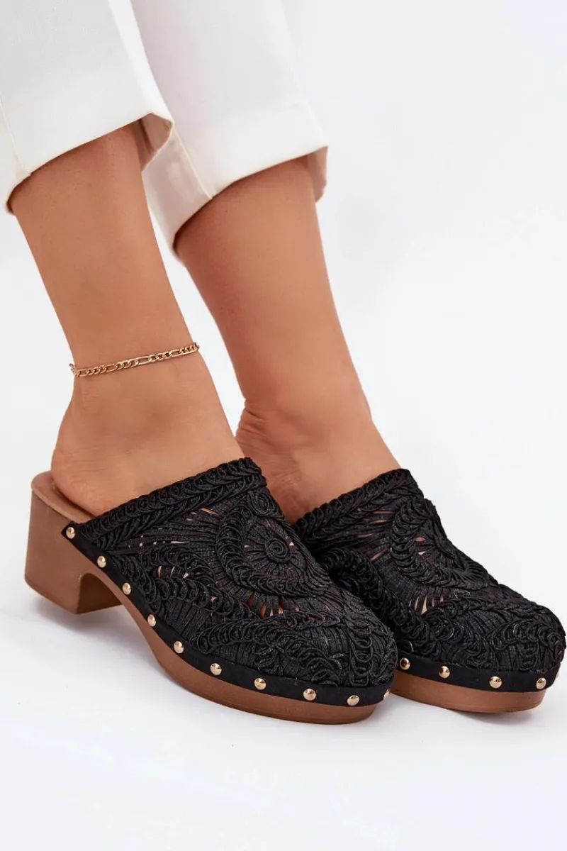 Klapki Na Obcasie|Klapki Damskie Klasyczne>Boto Szydełkowe Klapki Damskie Na Obcasie Czarne Senevia