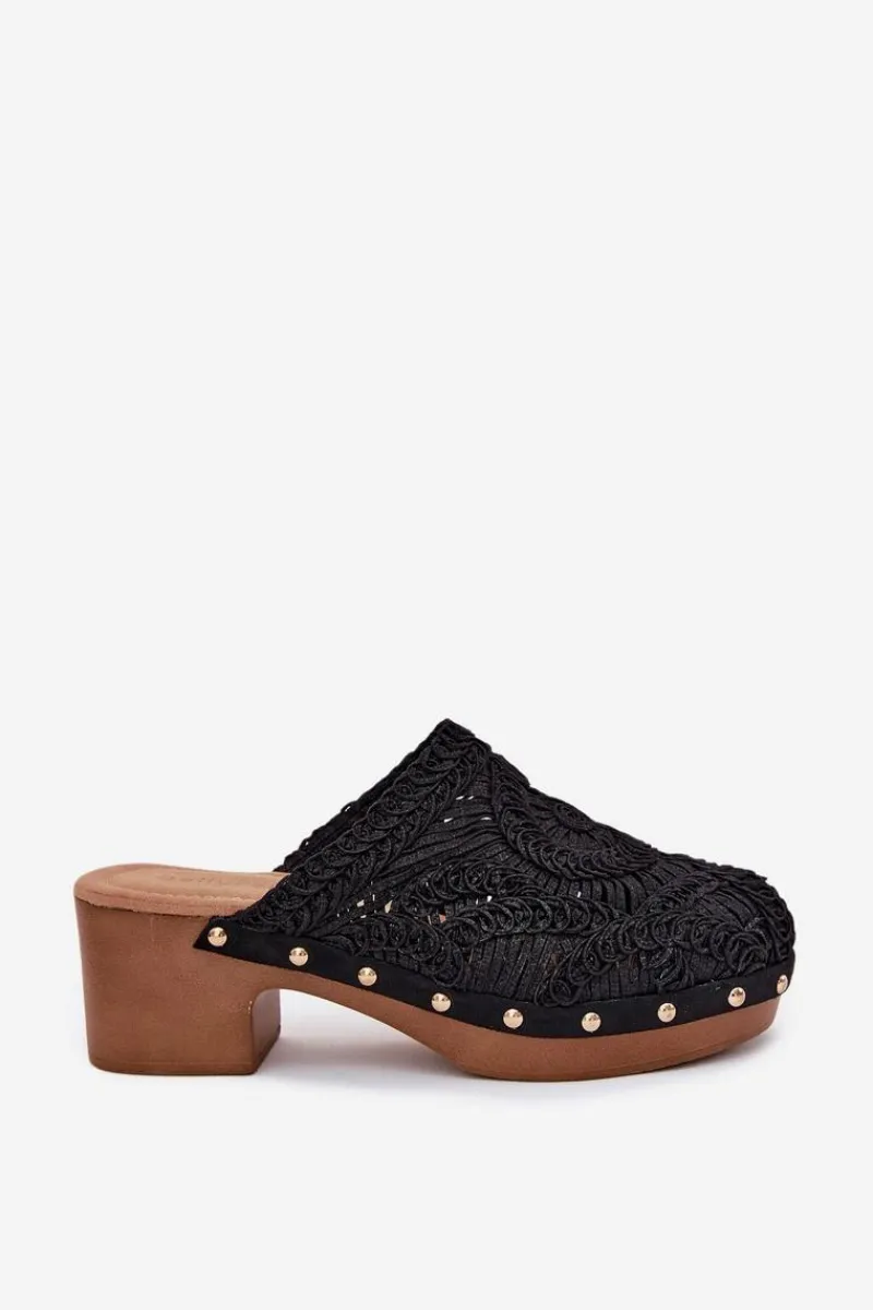 Klapki Na Obcasie|Klapki Damskie Klasyczne>Boto Szydełkowe Klapki Damskie Na Obcasie Czarne Senevia