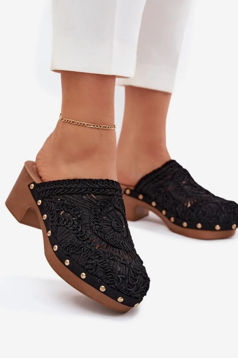 Klapki Na Obcasie|Klapki Damskie Klasyczne>Boto Szydełkowe Klapki Damskie Na Obcasie Czarne Senevia