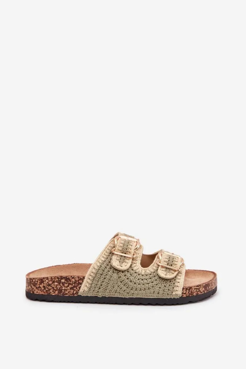 Klapki Korkowe|Klapki Na Platformie>Boto Szydełkowe Klapki Damskie Ze Złotymi Klamrami Zielone Fenira Zielony