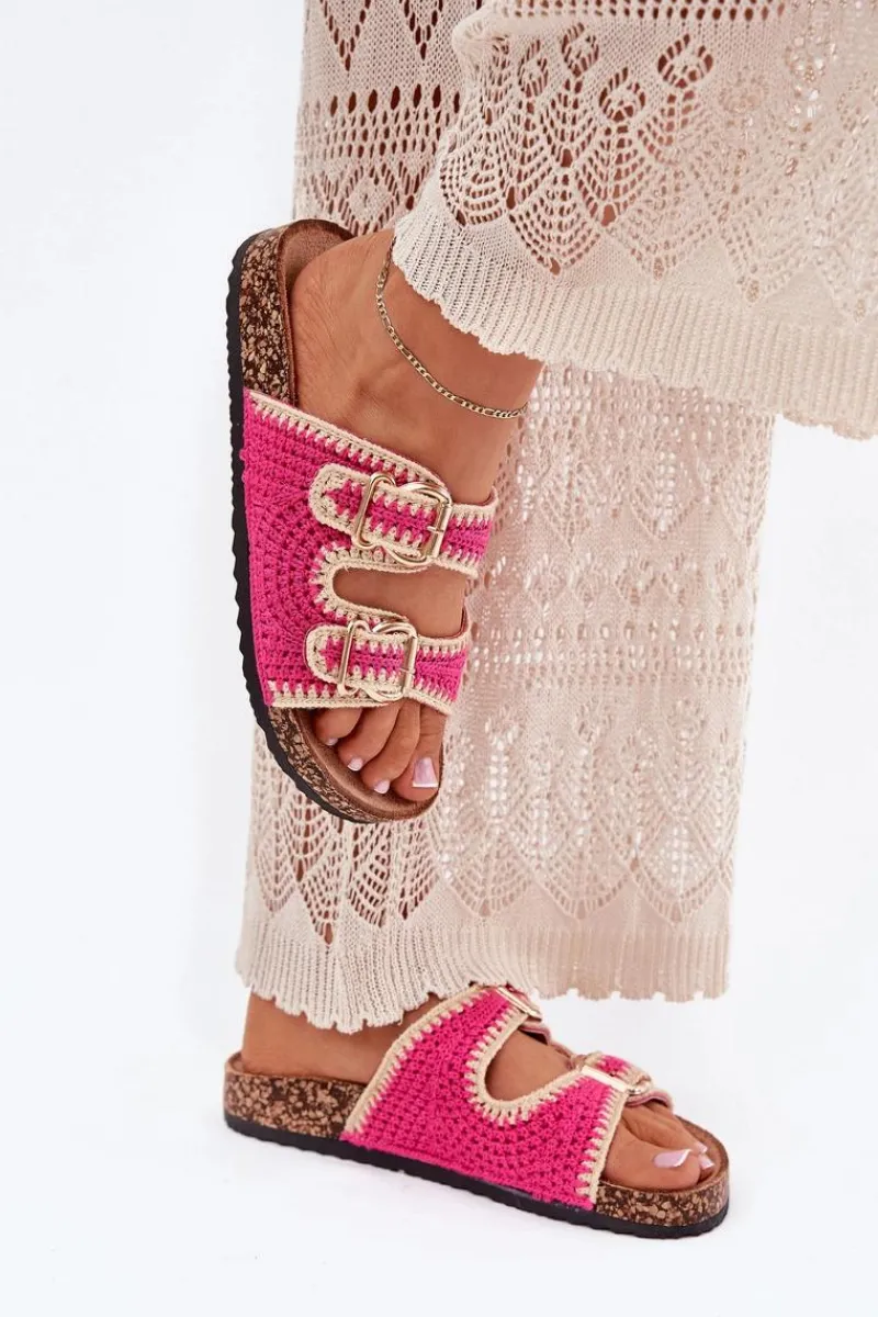 Best Szydełkowe Klapki Damskie Ze Złotymi Klamrami Fuksja Fenira Damskie Klapki Korkowe|Klapki Na Platformie