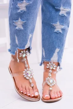 Sandały Gumowe|Sandały Płaskie>Boto Tanie Buty Lu Boo Eleganckie Złote Sandały Cyrkonie Nomire