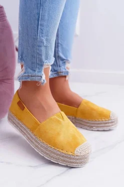 Czarne Espadryle>Boto Żółte Wsuwane Zamszowe Espadryle Mariako