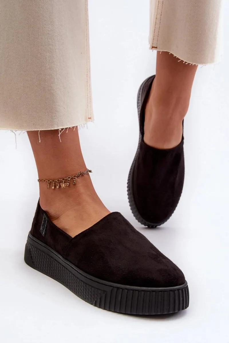 Best Tenisówki Damskie Na Platformie NN276010 Memory Foam System Czarne Damskie Trampki Damskie Slip-On|Trampki Damskie Big Star