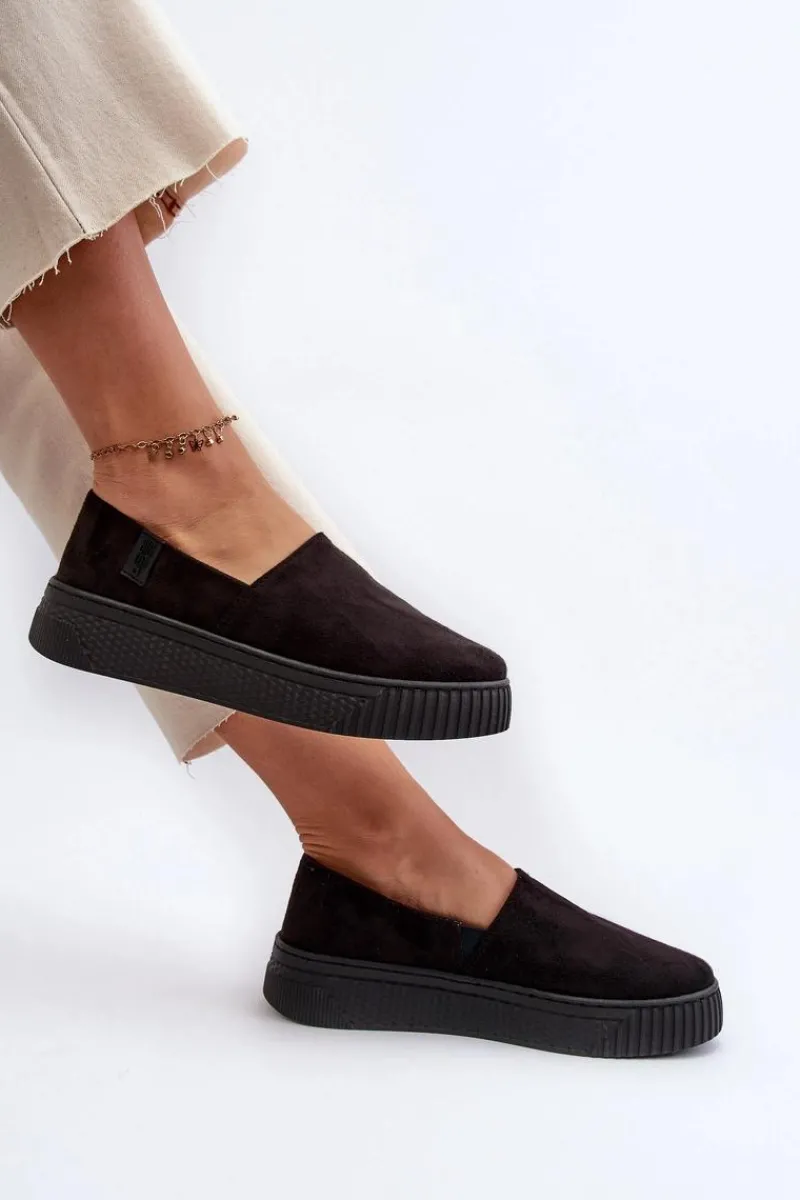 Best Tenisówki Damskie Na Platformie NN276010 Memory Foam System Czarne Damskie Trampki Damskie Slip-On|Trampki Damskie Big Star