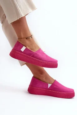 Hot Tenisówki Damskie Na Platformie NN276009 Memory Foam System Fuksja Damskie Trampki Damskie Slip-On|Trampki Damskie Big Star