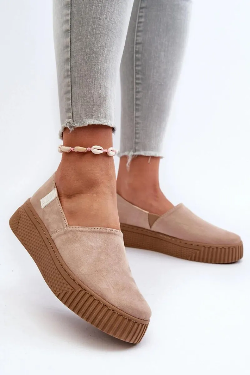 Outlet Big Star Shoes Tenisówki Damskie Na Platformie NN276007 Memory Foam System Beżowe