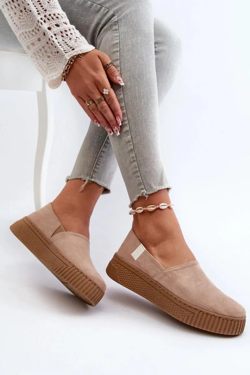 Outlet Big Star Shoes Tenisówki Damskie Na Platformie NN276007 Memory Foam System Beżowe