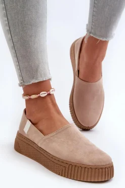 Outlet Big Star Shoes Tenisówki Damskie Na Platformie NN276007 Memory Foam System Beżowe