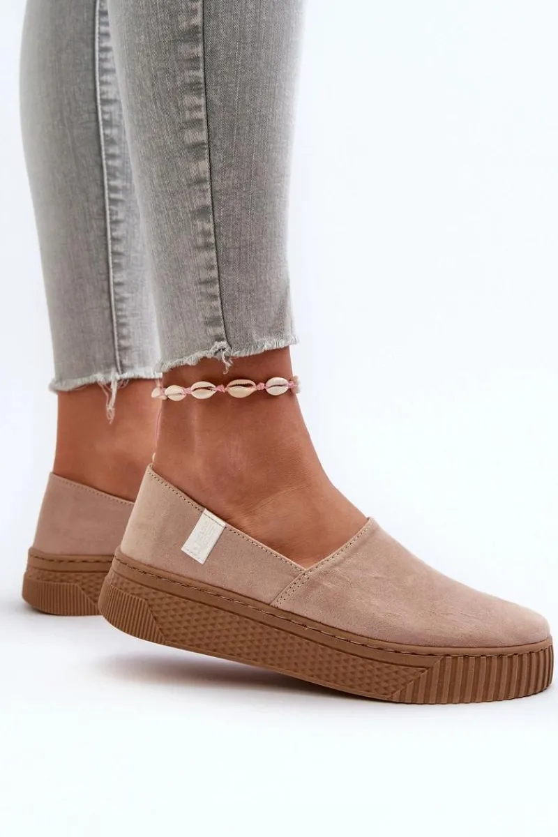 Outlet Big Star Shoes Tenisówki Damskie Na Platformie NN276007 Memory Foam System Beżowe