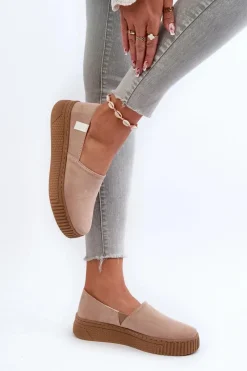 Outlet Big Star Shoes Tenisówki Damskie Na Platformie NN276007 Memory Foam System Beżowe