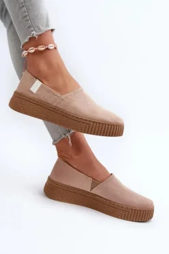 Outlet Big Star Shoes Tenisówki Damskie Na Platformie NN276007 Memory Foam System Beżowe