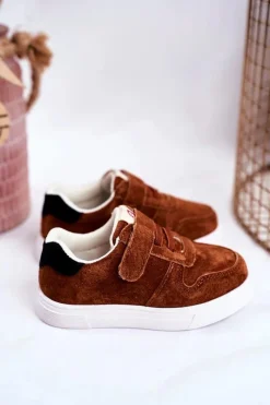 Chłopięce|Dziewczęce>Boto Tenisówki Dziecięce na Rzepy Zamszowe Brązowe Trelmo