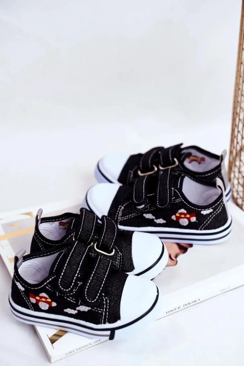 Discount Tenisówki Dziecięce na Rzepy Czarne Nimalo Dzieci Chłopięce|Dziewczęce