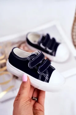 Chłopięce|Dziewczęce>Boto Tenisówki Dziecięce na Rzepy Granatowe Fanot