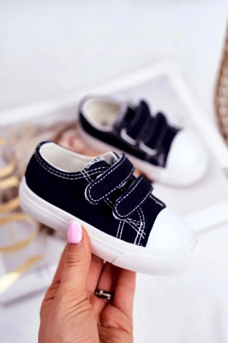 Chłopięce|Dziewczęce>Boto Tenisówki Dziecięce na Rzepy Granatowe Fanot