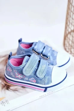 Sale Boto Tenisówki Dziecięce na Rzepy Niebieskie Junalo