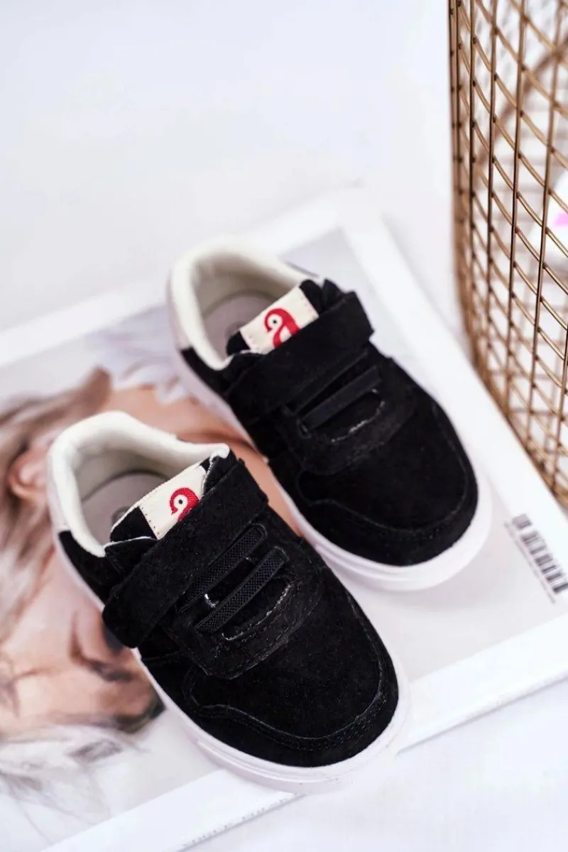 Tenisówki Dziecięce na Rzepy Zamszowe Czarne Trelmo Dzieci Chłopięce|Dziewczęce