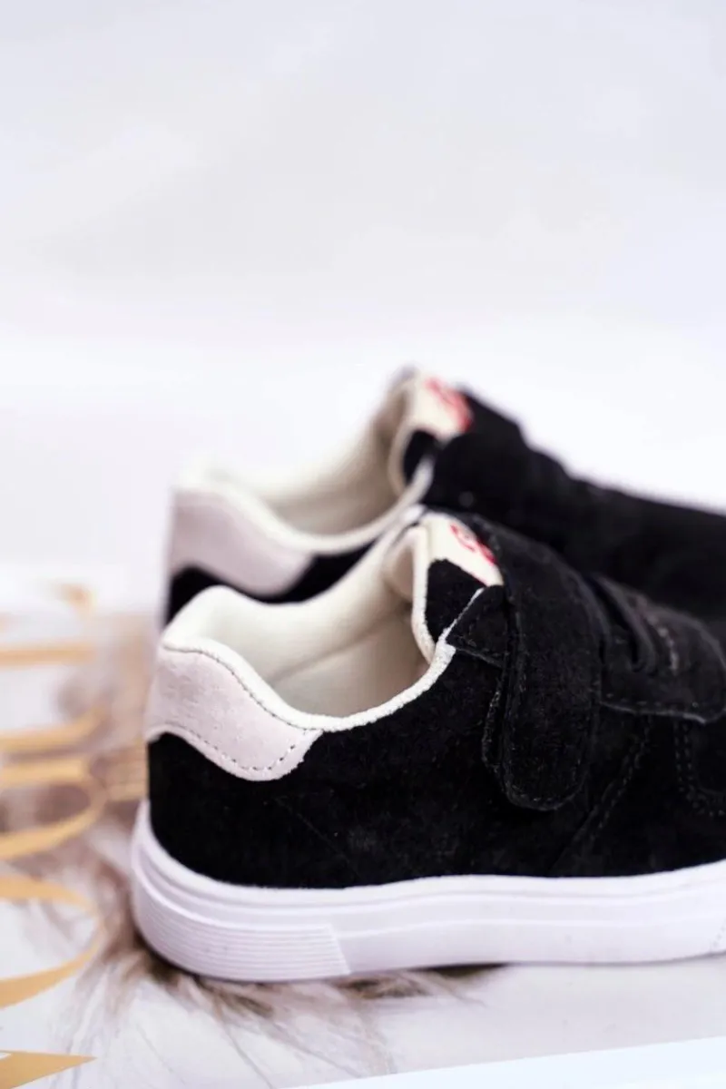 Tenisówki Dziecięce na Rzepy Zamszowe Czarne Trelmo Dzieci Chłopięce|Dziewczęce