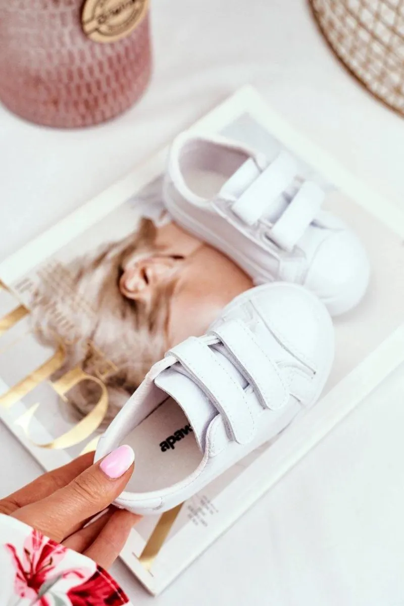 Tenisówki Dziecięce na Rzepy Białe Pergomo Dzieci Chłopięce|Dziewczęce