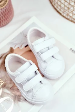 Tenisówki Dziecięce na Rzepy Białe Pergomo Dzieci Chłopięce|Dziewczęce