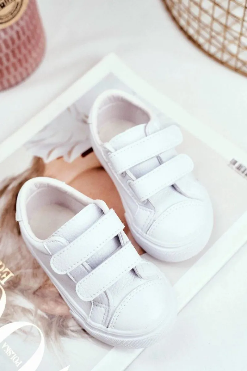 Tenisówki Dziecięce na Rzepy Białe Pergomo Dzieci Chłopięce|Dziewczęce