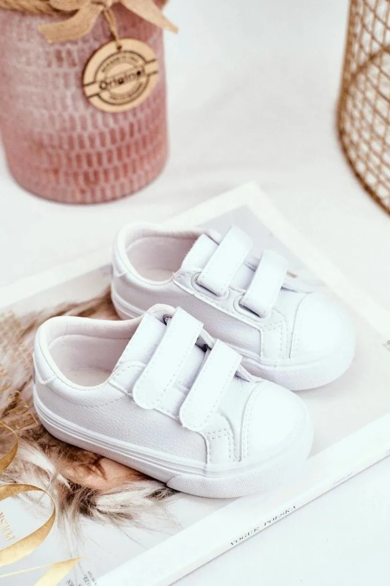 Tenisówki Dziecięce na Rzepy Białe Pergomo Dzieci Chłopięce|Dziewczęce