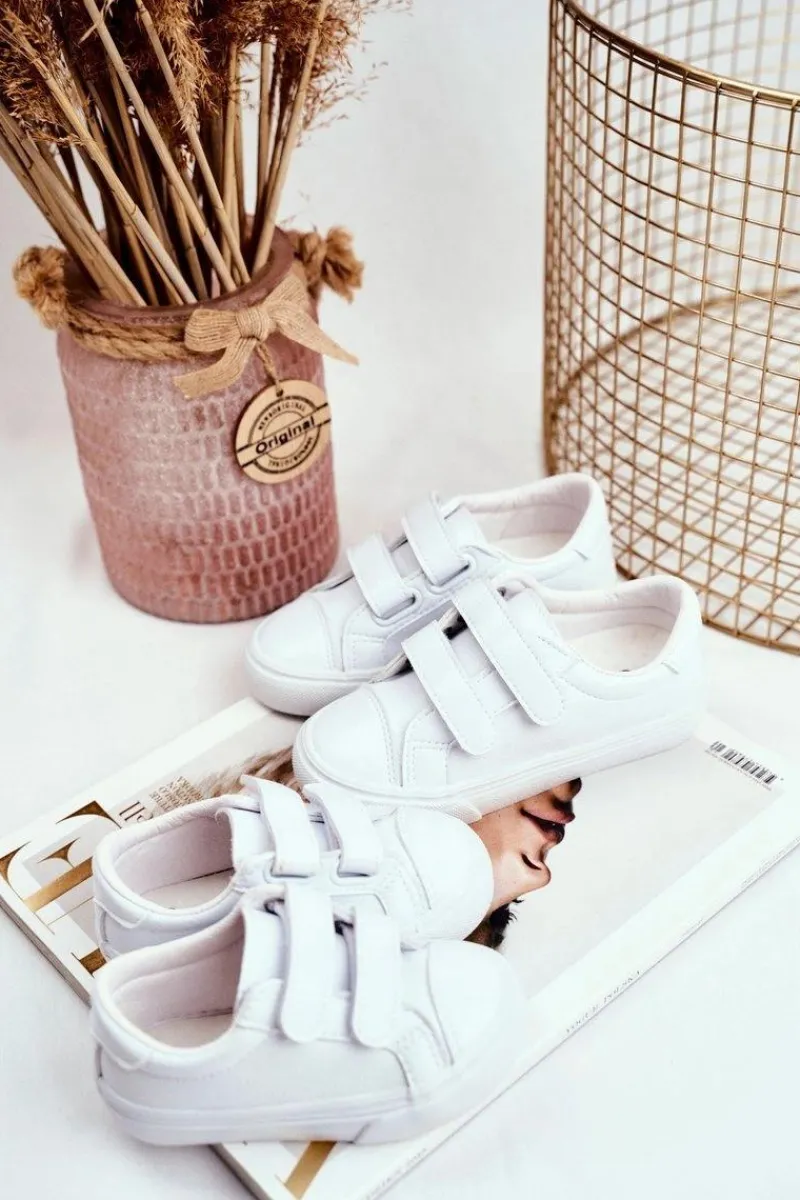 Tenisówki Dziecięce na Rzepy Białe Pergomo Dzieci Chłopięce|Dziewczęce