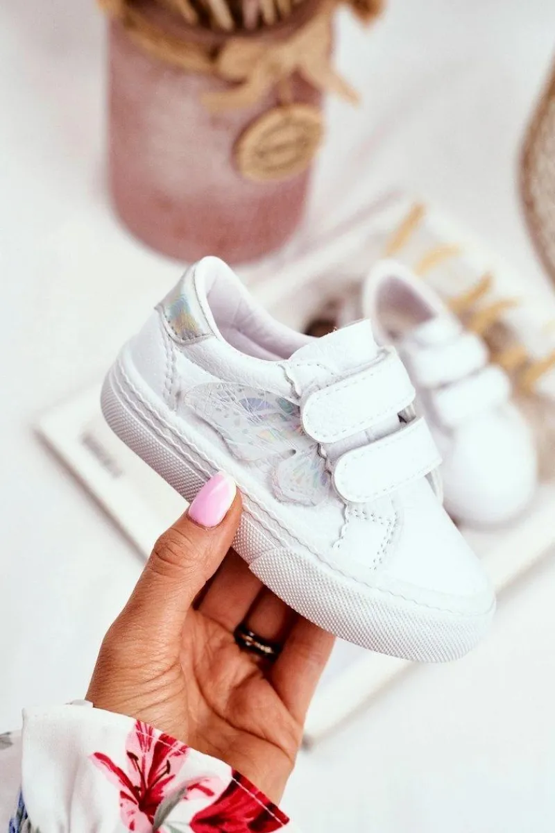 Dziewczęce>Boto Tenisówki Dziecięce na Rzepy Motylek Białe Dusmo