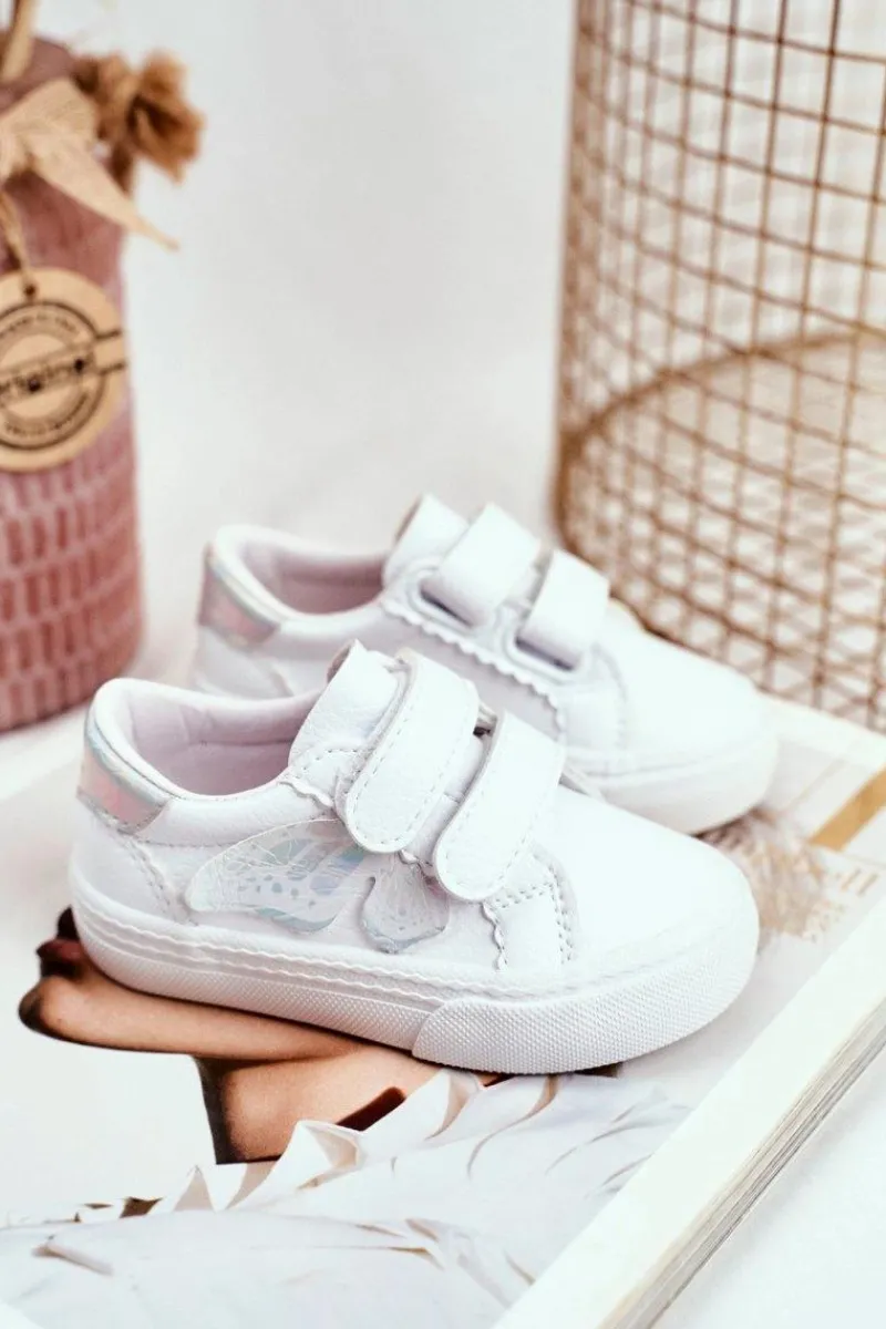 Dziewczęce>Boto Tenisówki Dziecięce na Rzepy Motylek Białe Dusmo