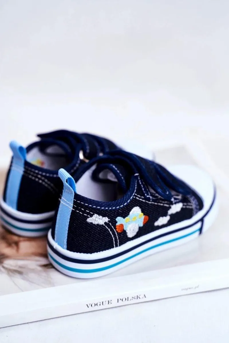 Chłopięce|Dziewczęce>Boto Tenisówki Dziecięce na Rzepy Granatowe Nimalo