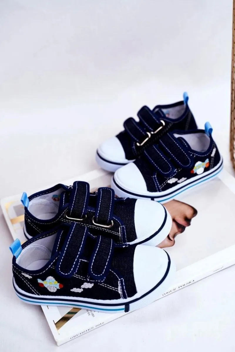 Chłopięce|Dziewczęce>Boto Tenisówki Dziecięce na Rzepy Granatowe Nimalo