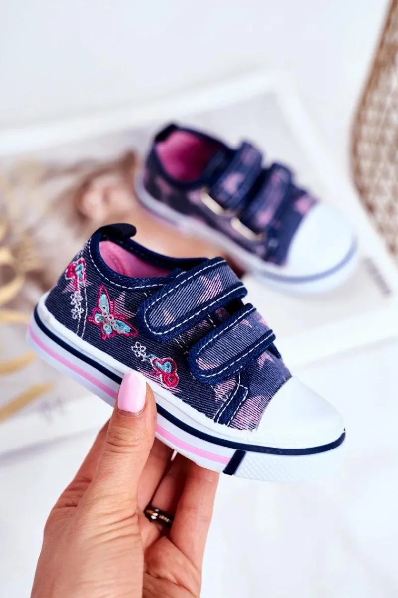 Online Tenisówki Dziecięce na Rzepy Granatowe Junalo Dzieci Dziewczęce