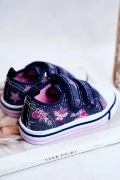 Online Tenisówki Dziecięce na Rzepy Granatowe Junalo Dzieci Dziewczęce