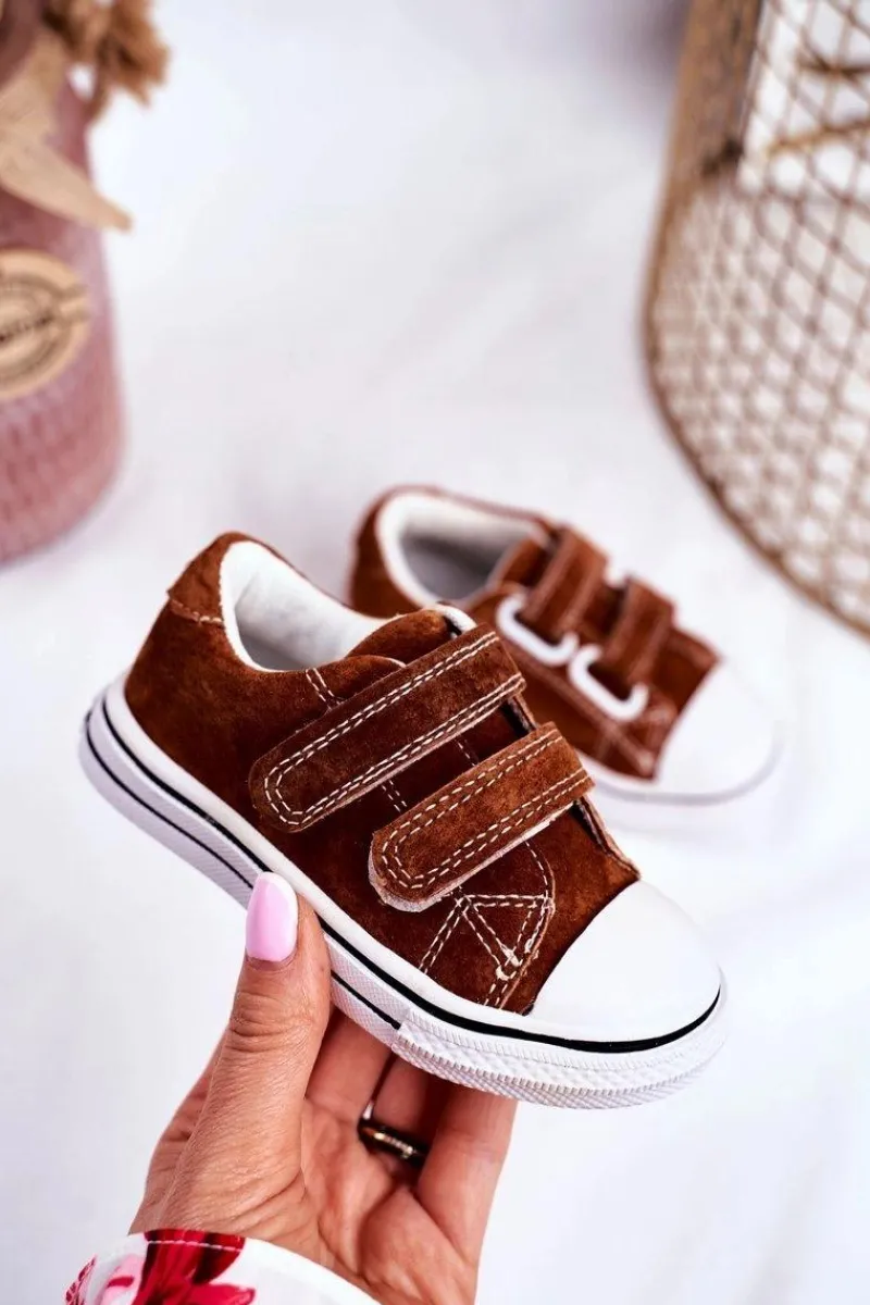 Chłopięce|Dziewczęce>Boto Tenisówki Dziecięce na Rzepy Brązowe Stavia