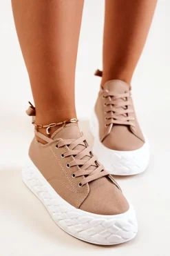 Trampki Damskie Niskie>Boto Tenisówki Na Masywnej Platformie Beżowe Suzane