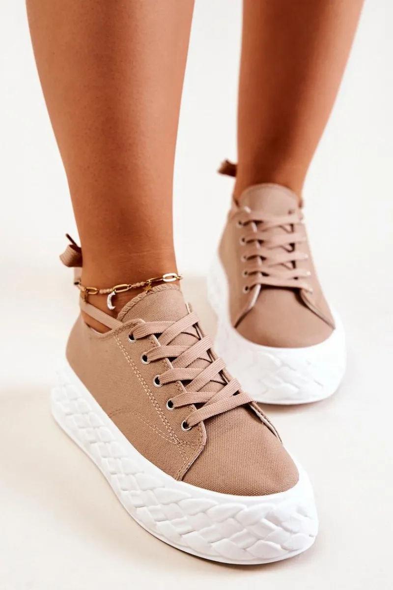 Trampki Damskie Niskie>Boto Tenisówki Na Masywnej Platformie Beżowe Suzane