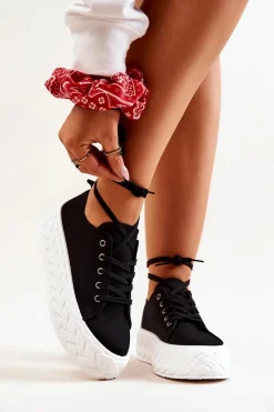 Boto Tenisówki Na Masywnej Platformie Czarno-Białe Suzane