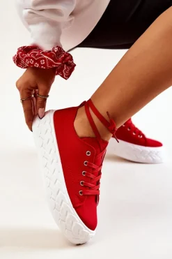 Discount Tenisówki Na Masywnej Platformie Czerwone Suzane Damskie Trampki Damskie Niskie