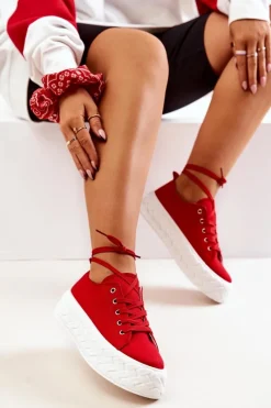 Discount Tenisówki Na Masywnej Platformie Czerwone Suzane Damskie Trampki Damskie Niskie