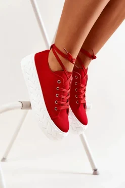 Discount Tenisówki Na Masywnej Platformie Czerwone Suzane Damskie Trampki Damskie Niskie
