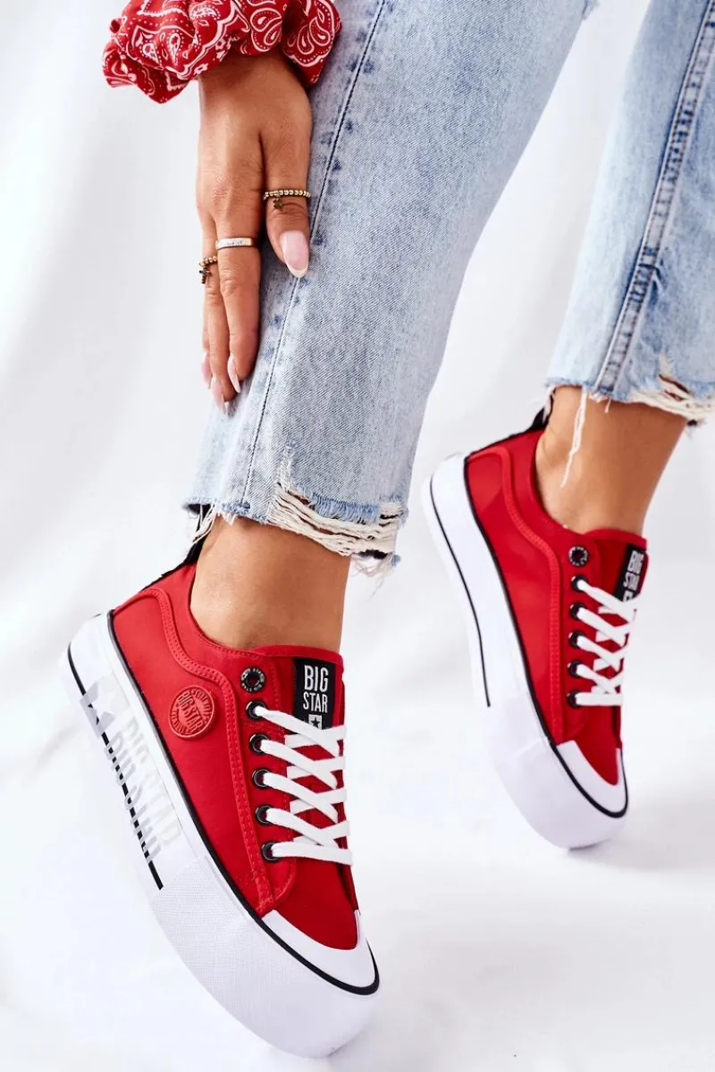 Trampki Damskie Big Star|Trampki Damskie Niskie>Big Star Shoes Tenisówki Na Platformie BIG STAR II274025 Czerwone