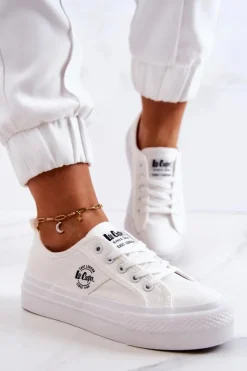 Trampki Damskie Niskie>Lee Cooper Tenisówki Na Platformie LCW-22-31-0837L Białe