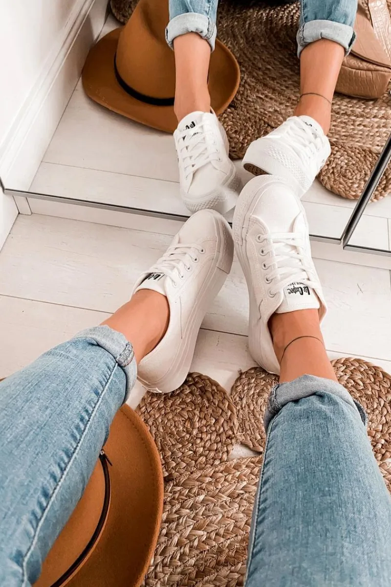 Trampki Damskie Niskie>Lee Cooper Tenisówki Na Platformie LCW-22-31-0837L Białe