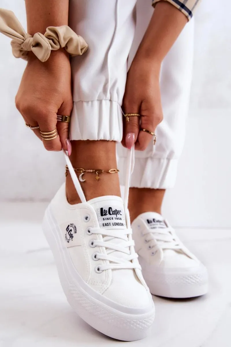 Trampki Damskie Niskie>Lee Cooper Tenisówki Na Platformie LCW-22-31-0837L Białe