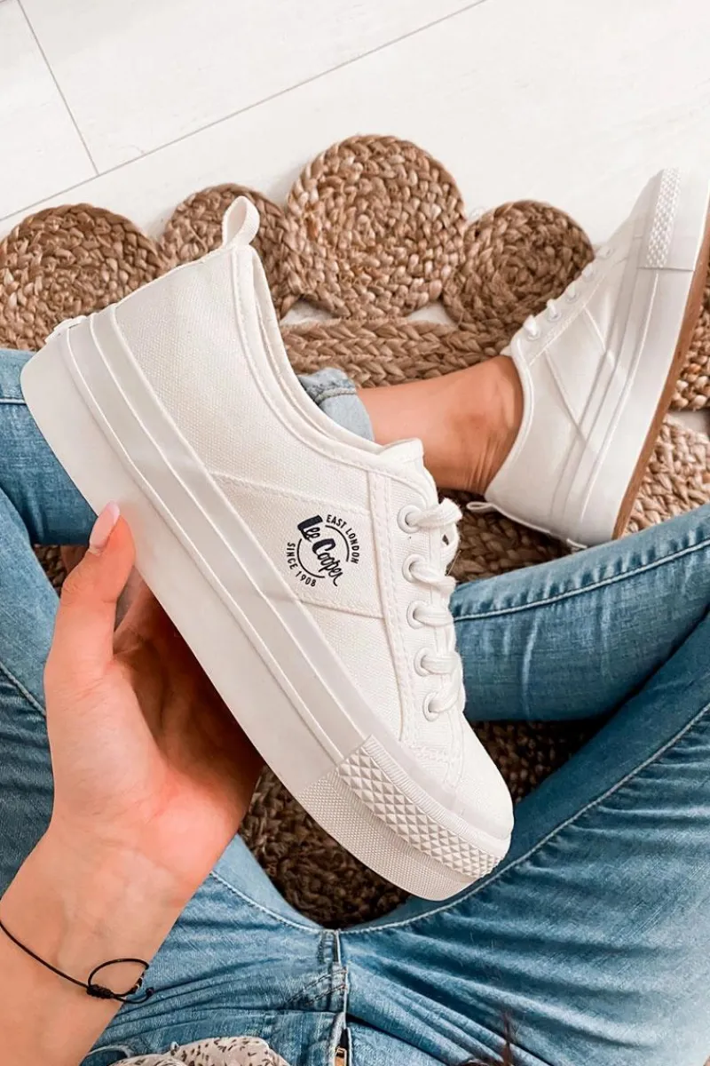 Trampki Damskie Niskie>Lee Cooper Tenisówki Na Platformie LCW-22-31-0837L Białe