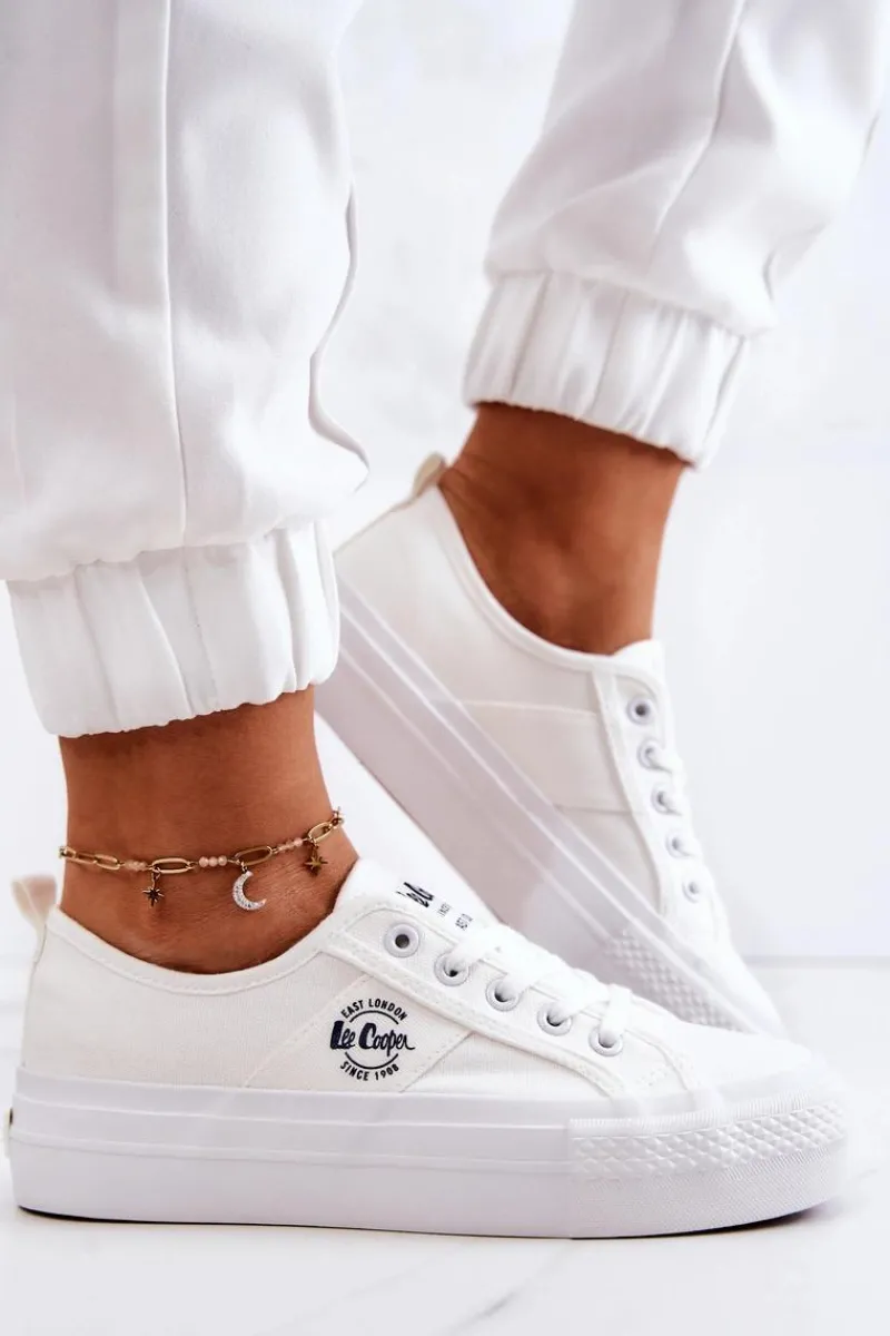 Trampki Damskie Niskie>Lee Cooper Tenisówki Na Platformie LCW-22-31-0837L Białe