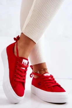 Trampki Damskie Niskie></noscript>Lee Cooper Tenisówki Na Platformie LCW-22-31-0834L Czerwone