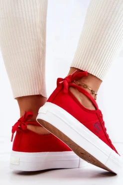 Trampki Damskie Niskie></noscript>Lee Cooper Tenisówki Na Platformie LCW-22-31-0834L Czerwone