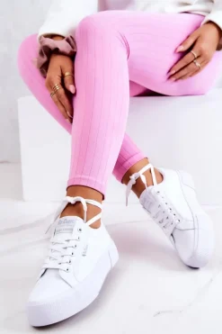 Tenisówki Na Platformie LCW-22-31-0884L Białe Damskie Trampki Damskie Niskie